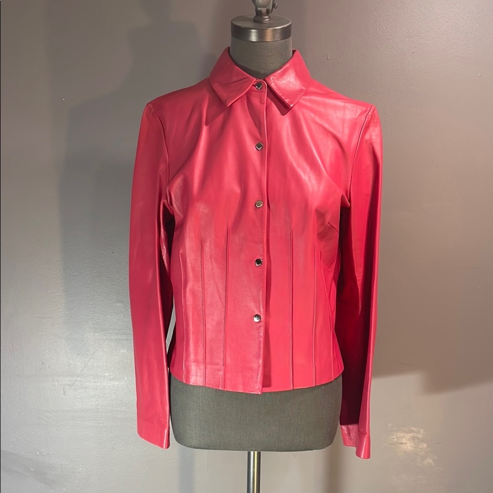 Siena Studio Pink genuine LEATHER Jacket Fitted Cropped SIZE 8 - gorgeous on!